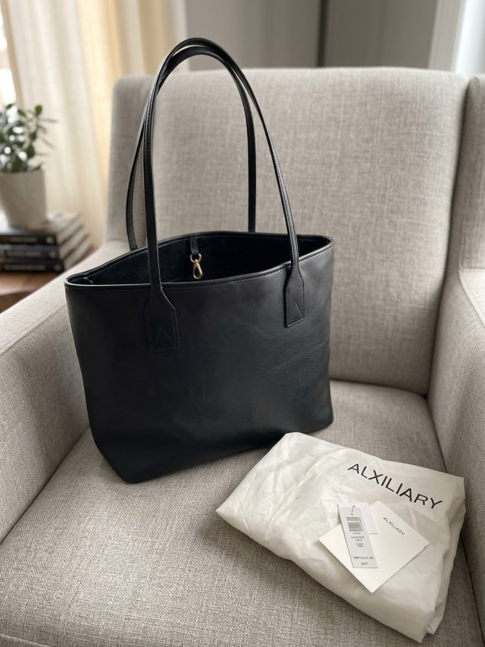 Aritzia Auxiliary Black Leather Work Tote Bag